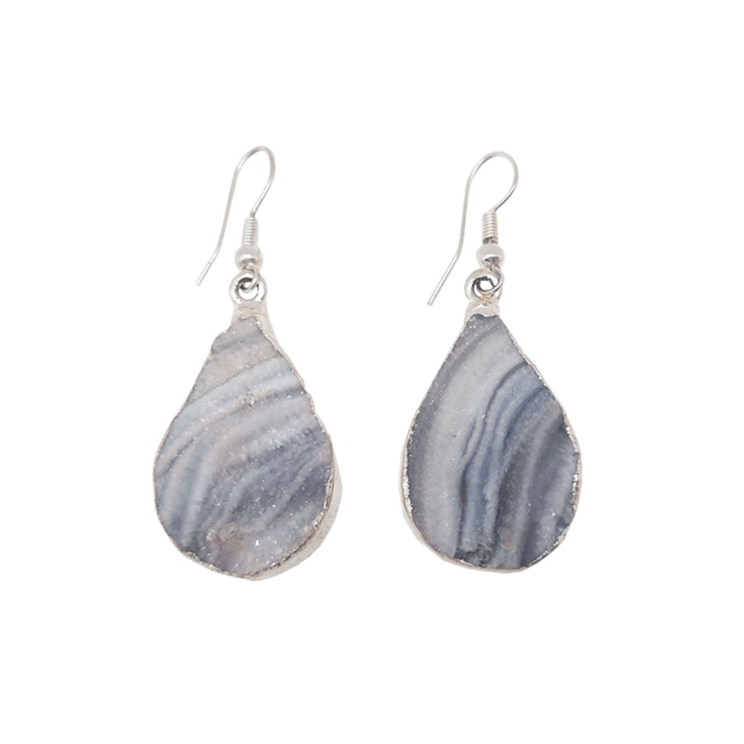 Natural Agate Druzy Teardrop Earrings