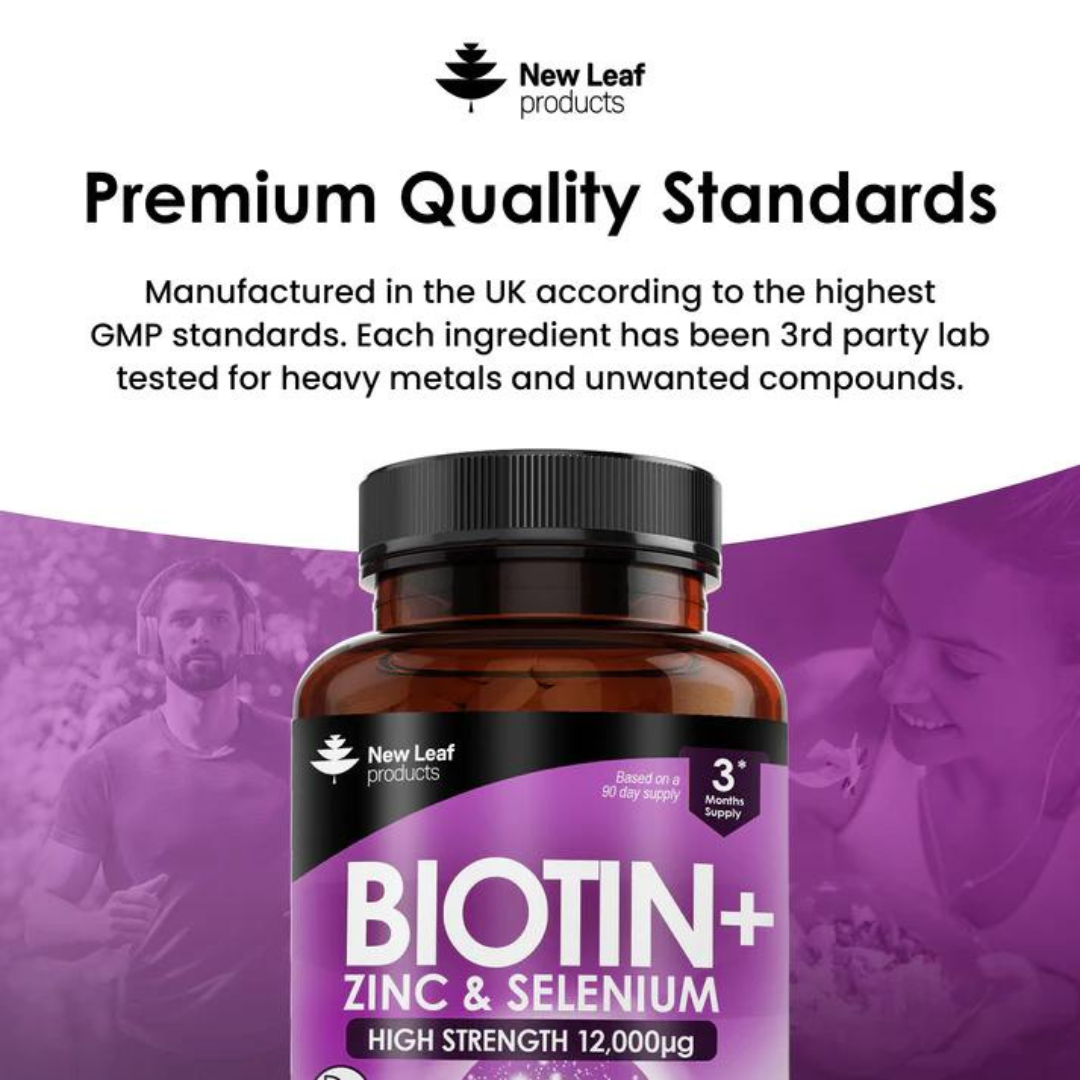 Biotin Hair Growth Vitamins 1000mcg - Enriched with Zinc & Selenium