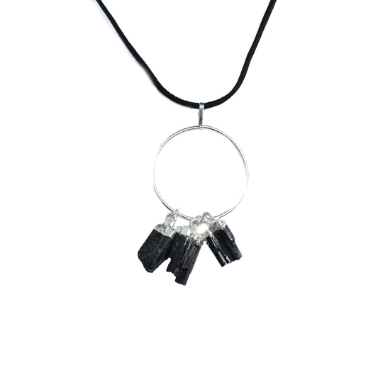 Black Tourmaline Ring Pendant – 3 drop