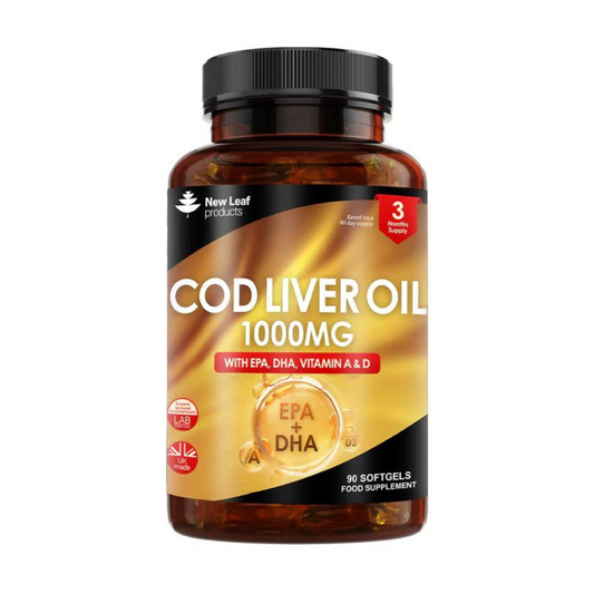 Cod Liver Oil Capsules 1000mg - Rich in Omega 3 EPA DHA Fatty Acids + Vitamins A & D