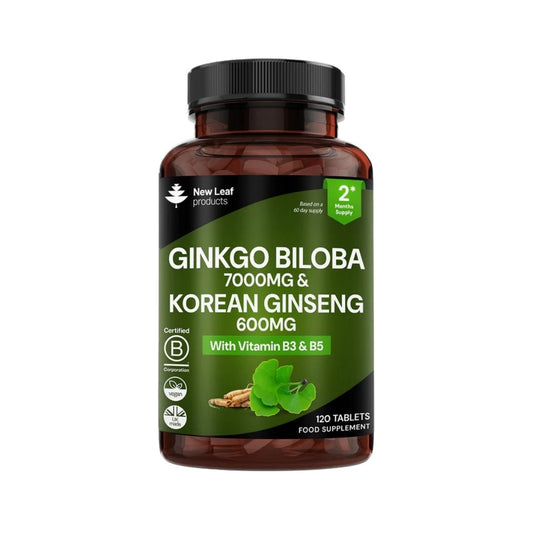 Ginkgo Biloba 7000mg & Korean Ginseng 600mg Tablets with Vitamin B3 & B5