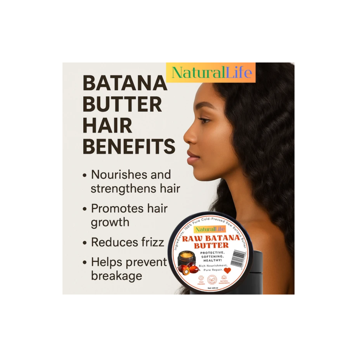 NaturalLife 100% Pure Cold-Pressed Raw Batana Butter 120ml