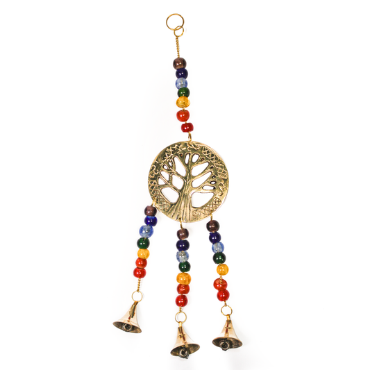 Hanging 7 Chakra Glass Beads and Brass Bells Tree of Life Windchime