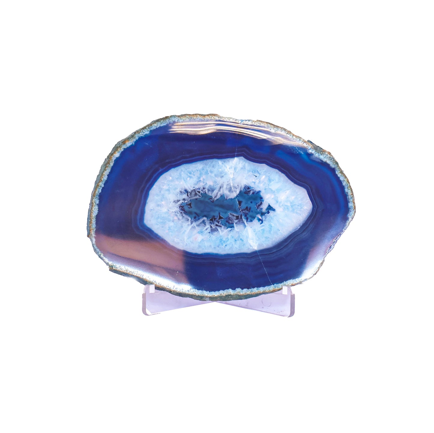 Blue Agate Slice with Druzy Quartz & Stand