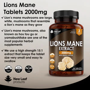 Lions Mane Mushroom 2000mg - 180 | 365 High Strength Vegan Tablets