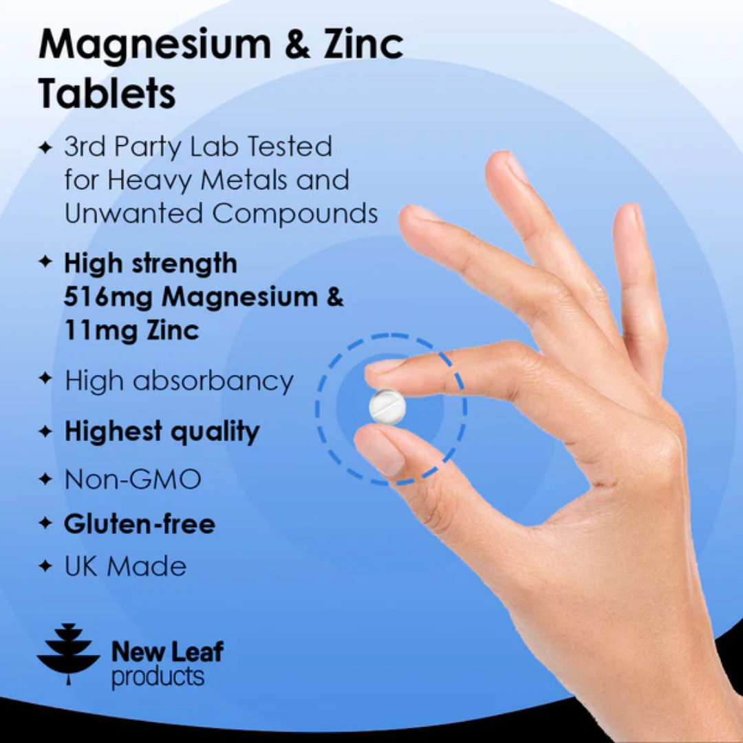 Magnesium Supplement 516mg with Zinc - Vegan Magnesium Tablets High Strength