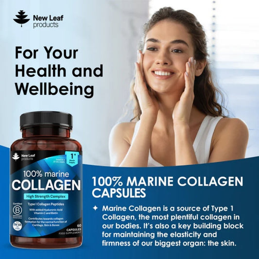 Marine Collagen Type I Capsules 1060mg with Hyaluronic Acid, Vitamin C & Biotin