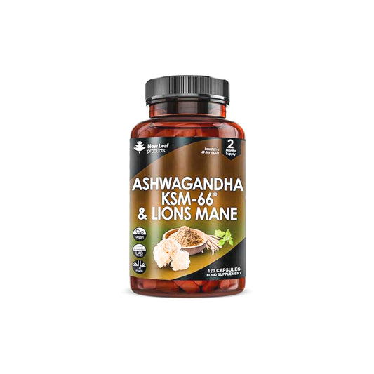 Ashwagandha KSM-66 & Lions Mane High Strength Capsule - 2 Months Supply