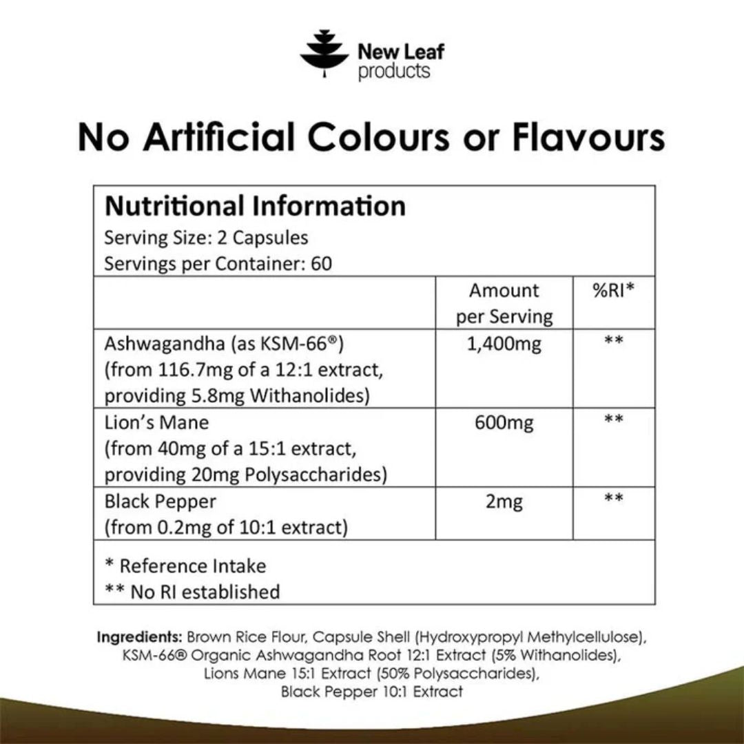 Ashwagandha KSM-66 & Lions Mane High Strength Capsule - 2 Months Supply