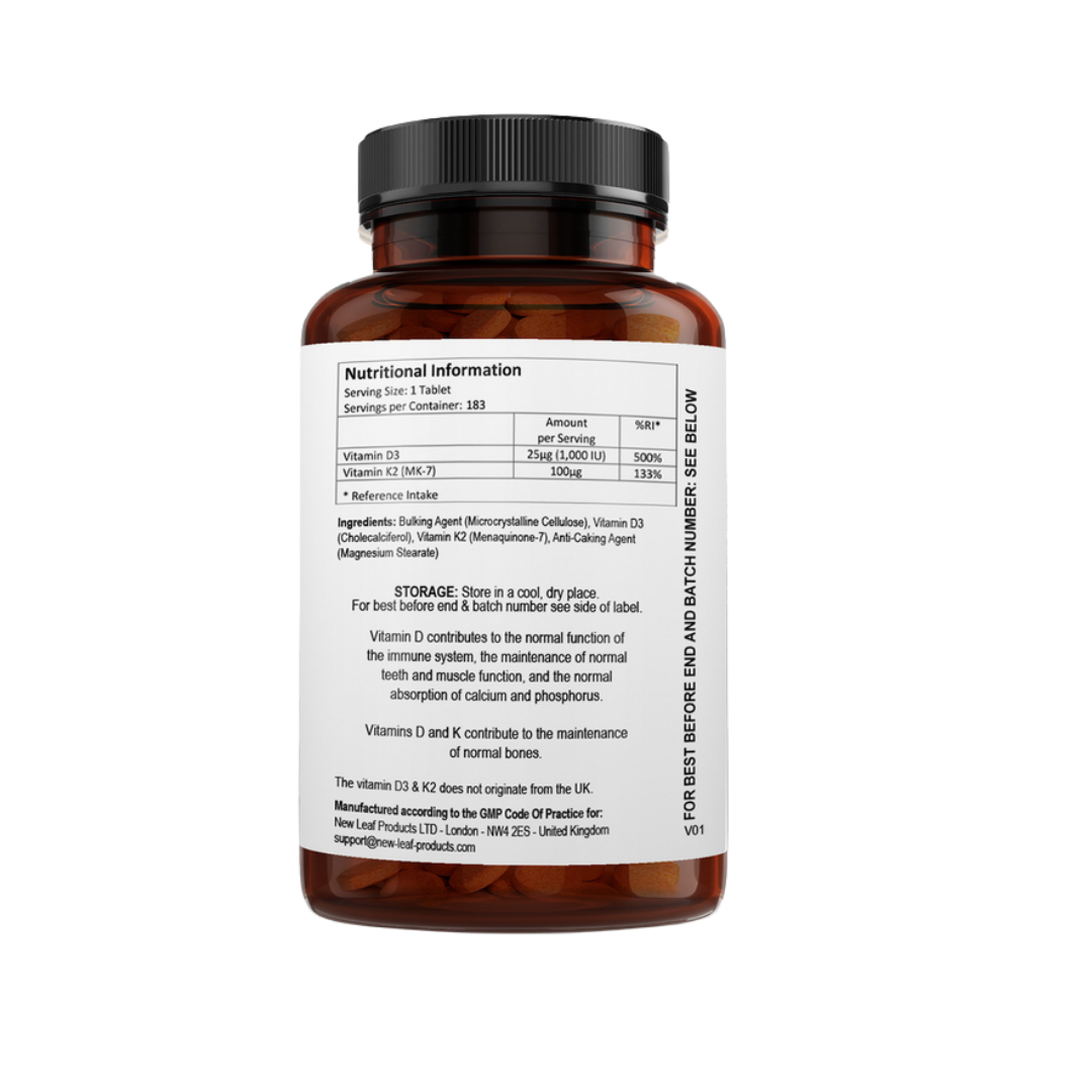 Vitamin D3 & K2 Tablets 183 Tablets