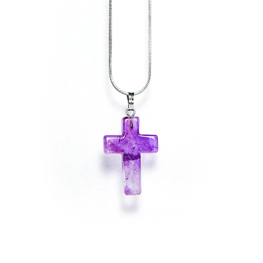 Amethyst Cross Pendant with silver chain