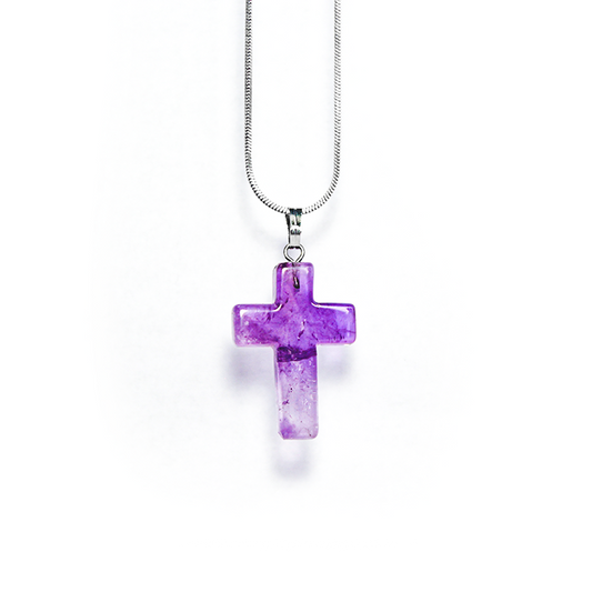 Amethyst Cross Pendant with silver chain 