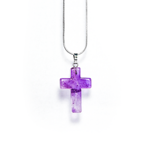 Amethyst Cross Pendant with silver chain