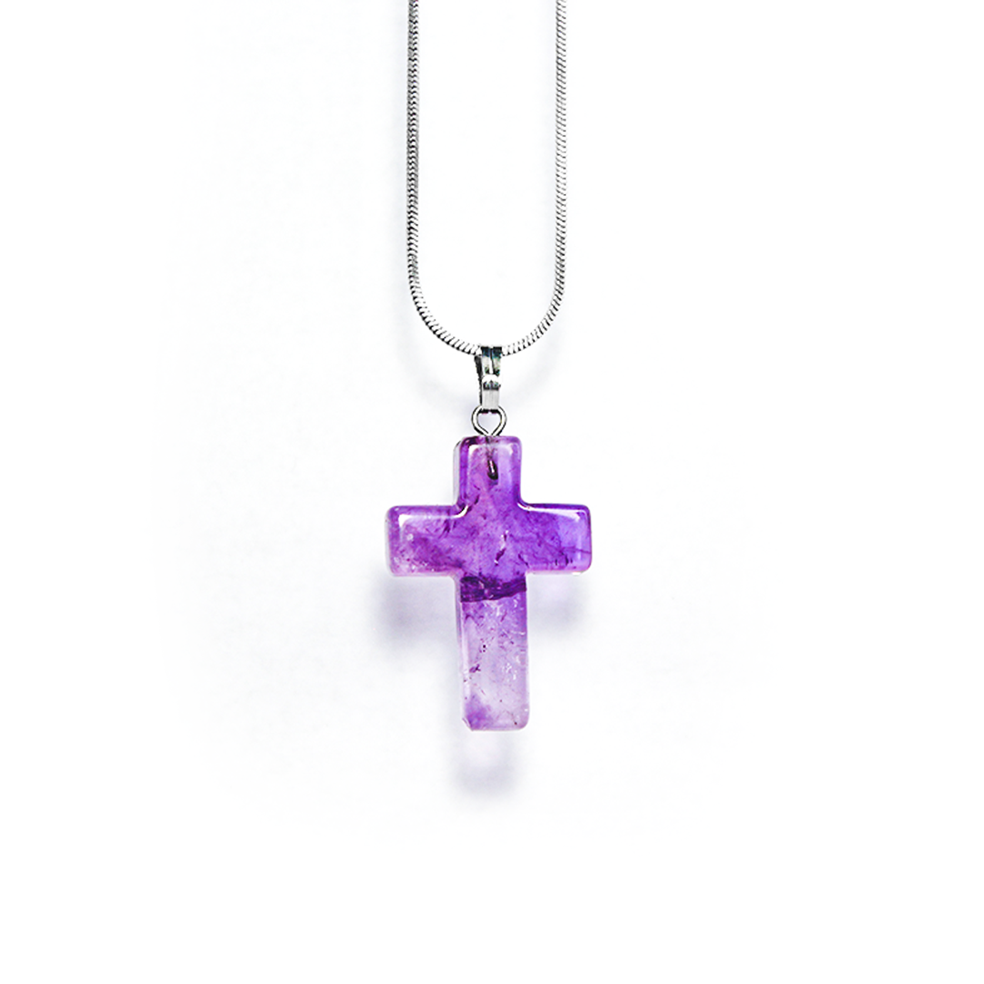 Amethyst Cross Pendant with silver chain 