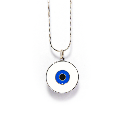 Evil Eye Mother of Pearl Pendant Necklace with silver necklace 