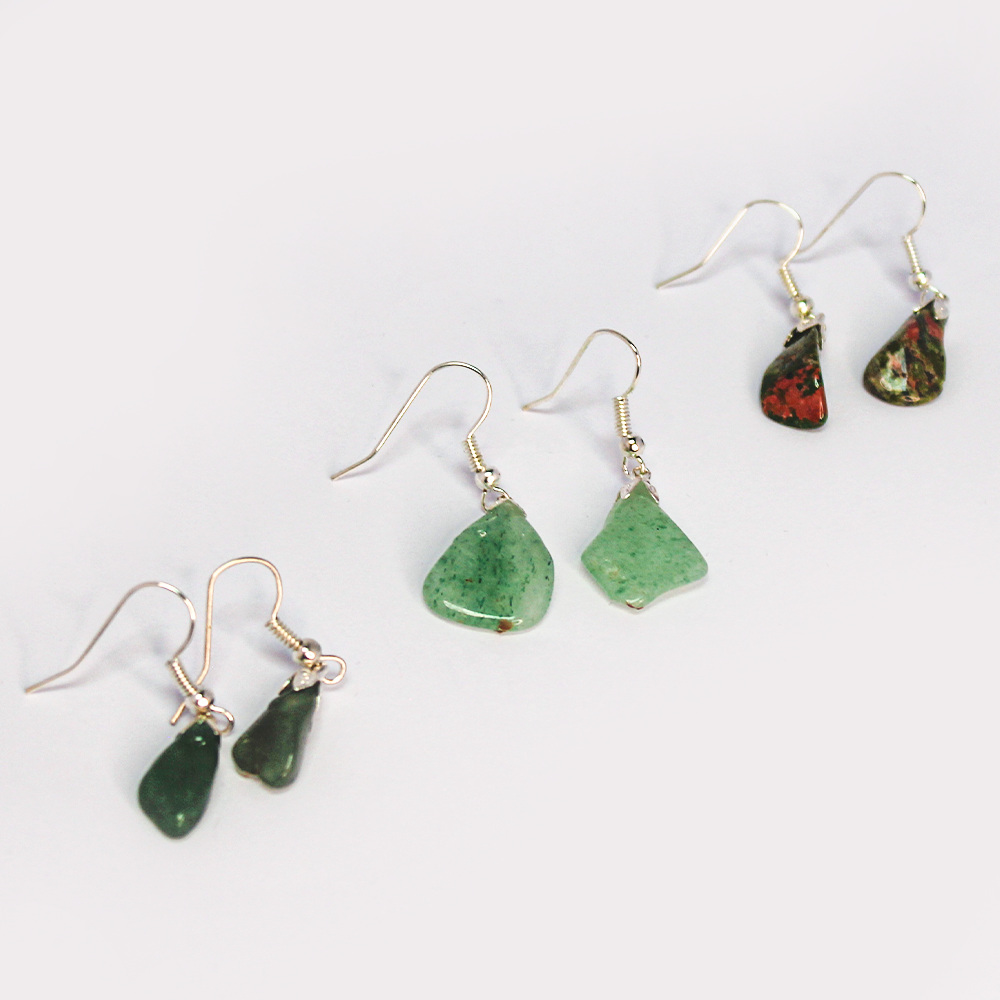 Raw Jade Gemstone Dangly Earrings