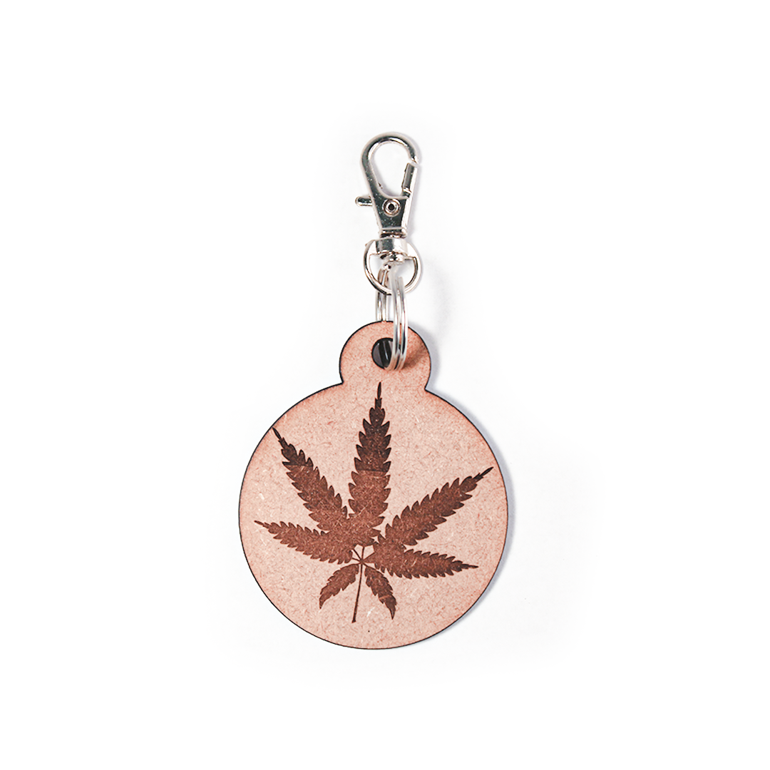 Wooden Hemp Leaf Keychain