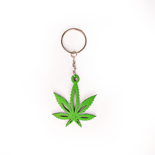 Wooden Cannabis Shape Key Chain