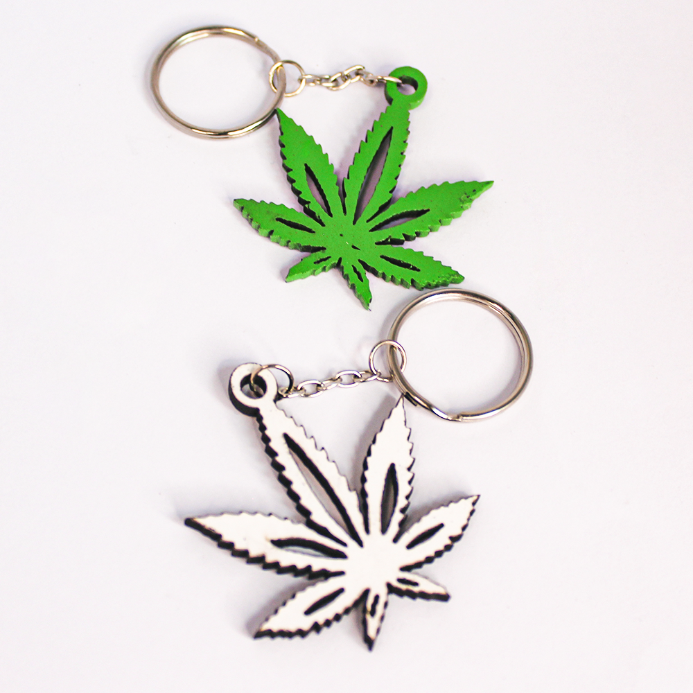 Wooden Cannabis Shape Key Chain