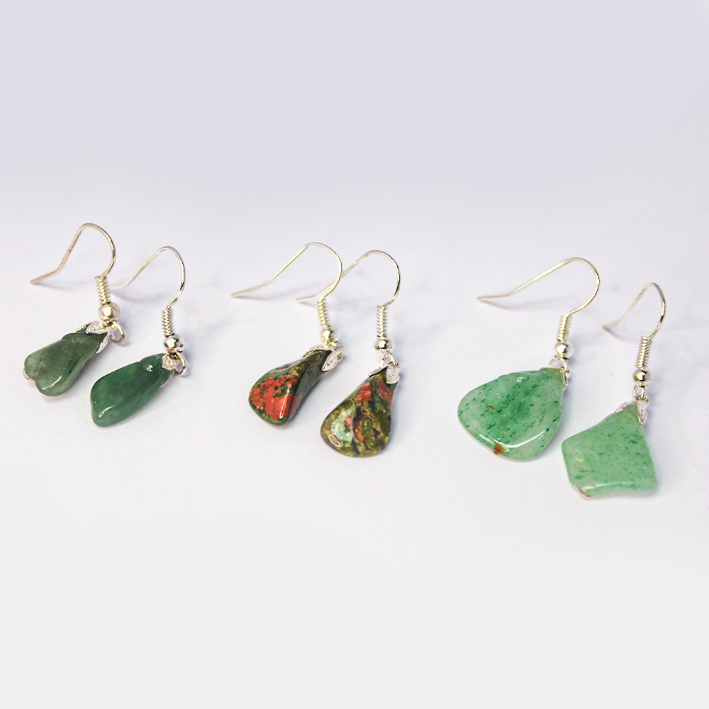 Raw darker Jade Gemstone Dangly Earrings