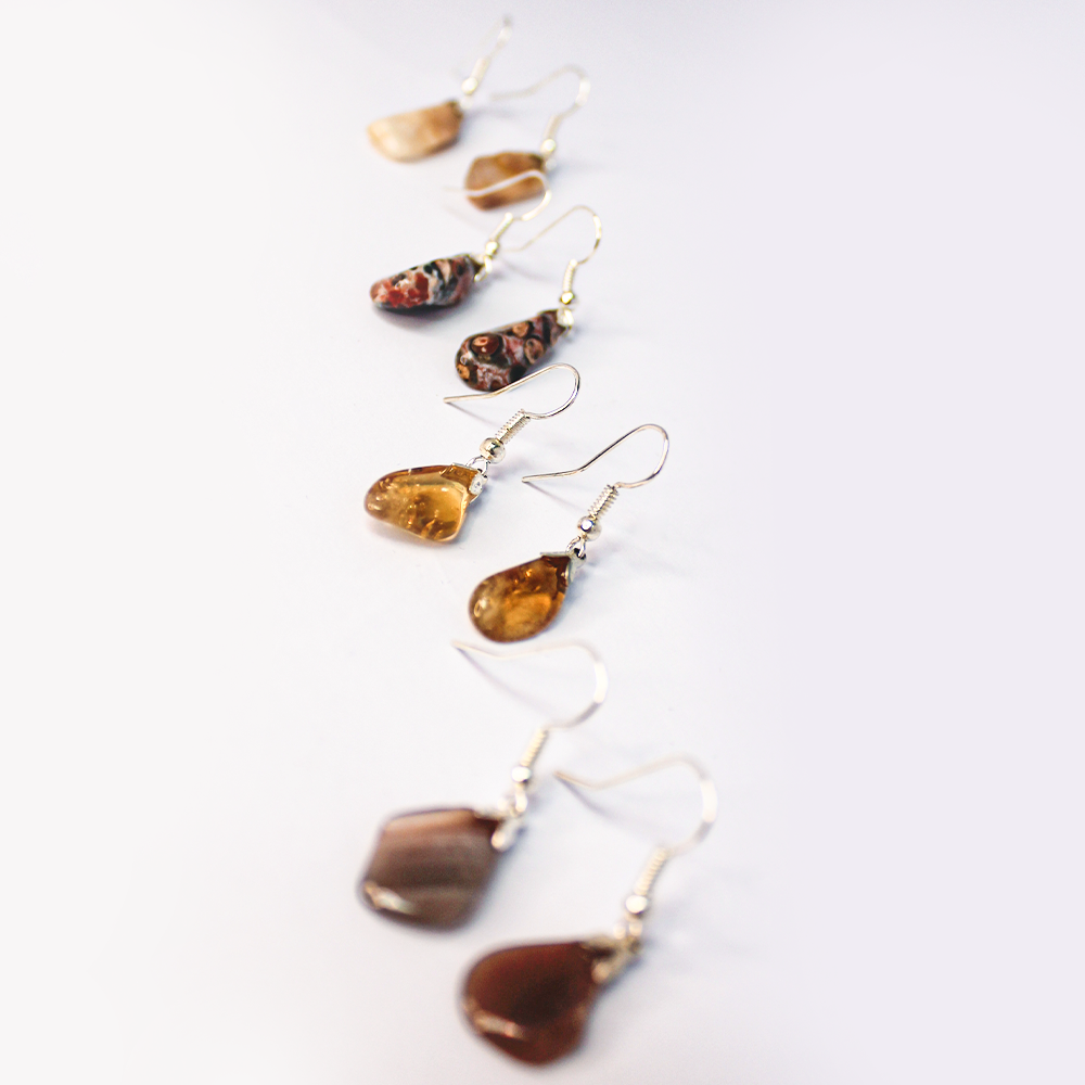 Raw Amber Gemstone Dangly Earrings