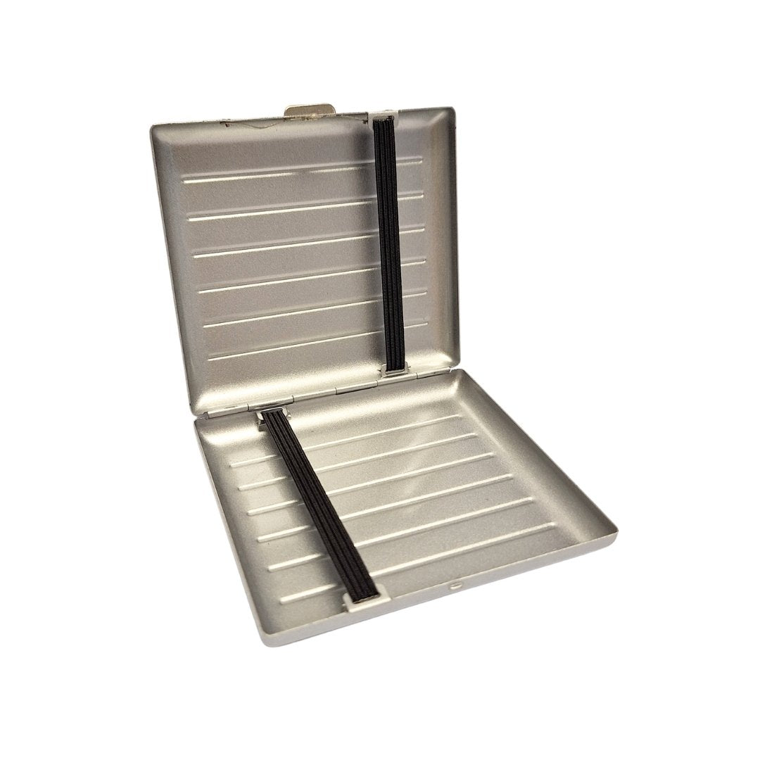 Aluminium cigarette case on a white background