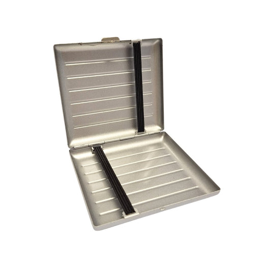 Aluminium cigarette case on a white background