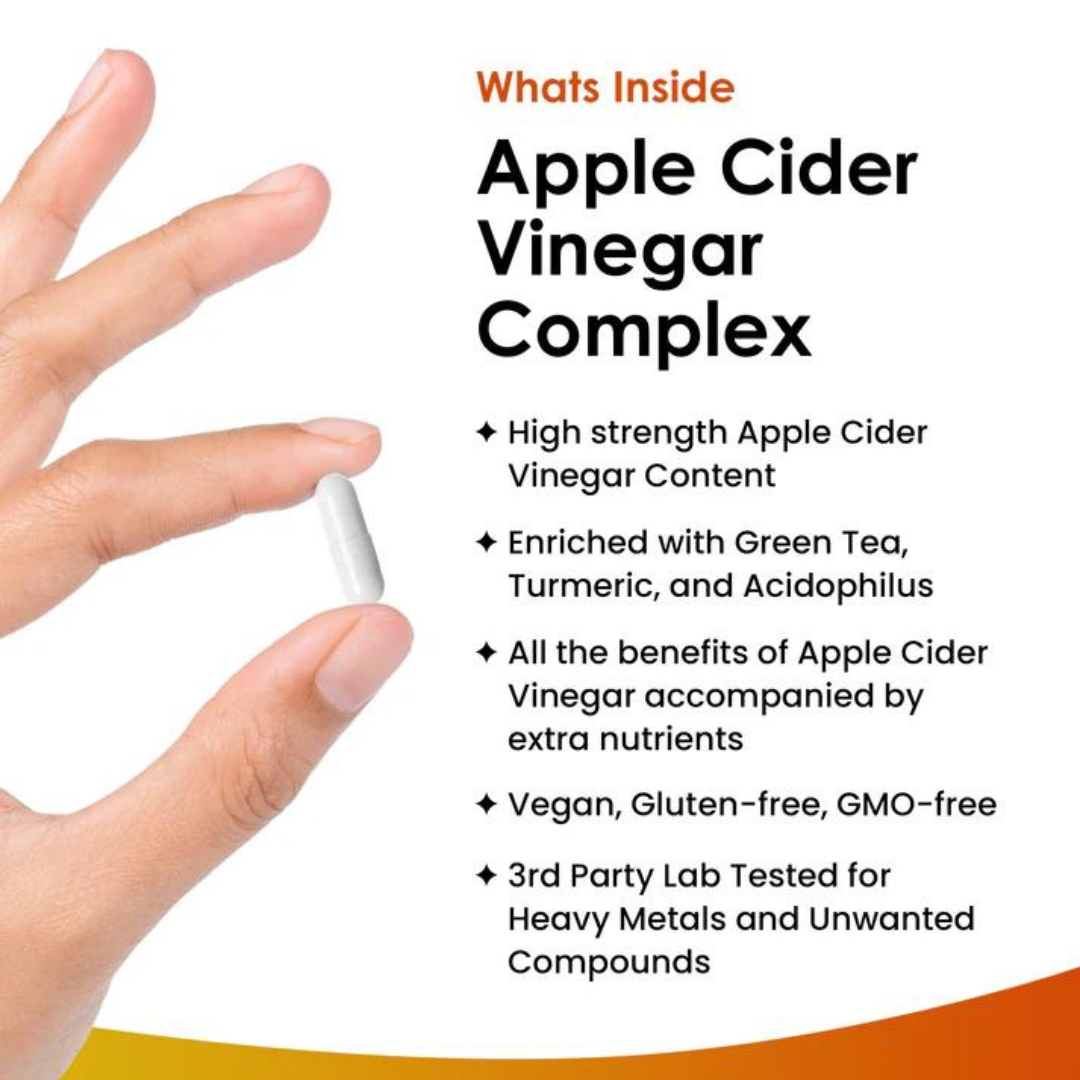 Apple Cider Vinegar with Mother Capsules , High Strength Apple Cider Vinegar with Mother + Probiotics, Tumeric & Ginger