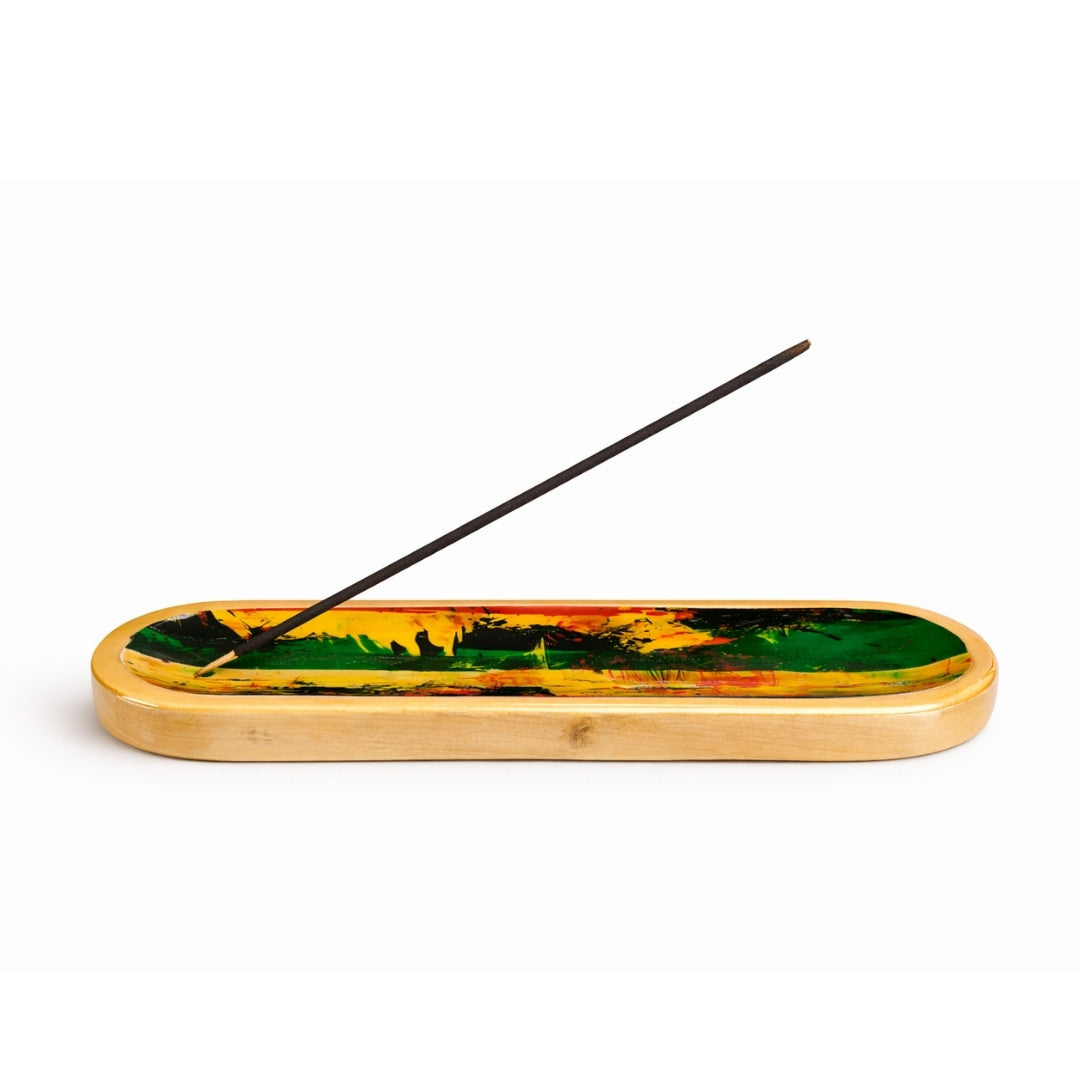 Colourful Splash Incense Holder – Wooden Ash Catcher Tray
