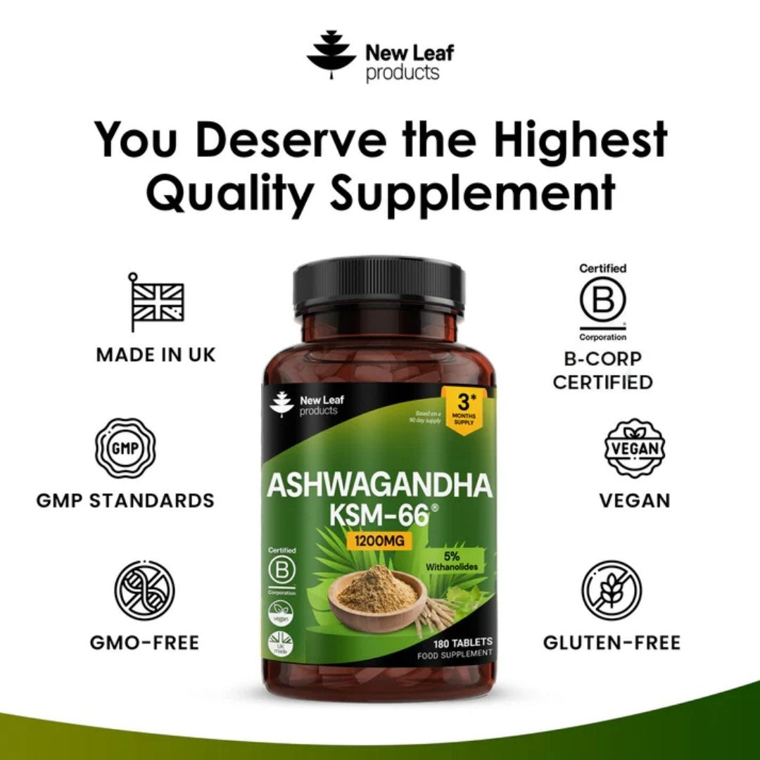 Ashwagandha KSM-66 Tablets 1200mg – 5% Withanolides (3 Month Supply)