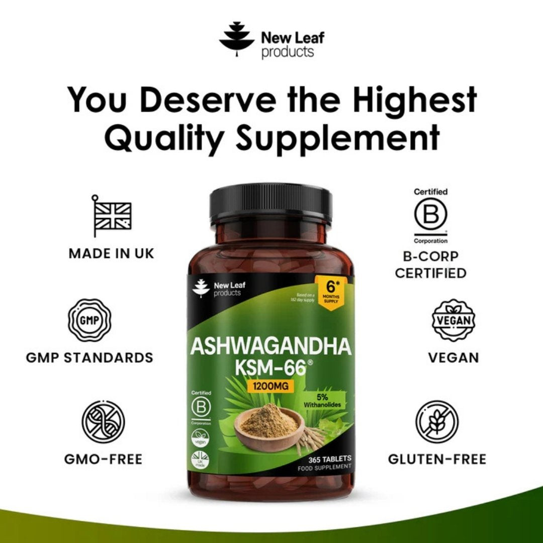 Ashwagandha KSM-66 Tablets 1200mg – 5% Withanolides (6 Month Supply)
