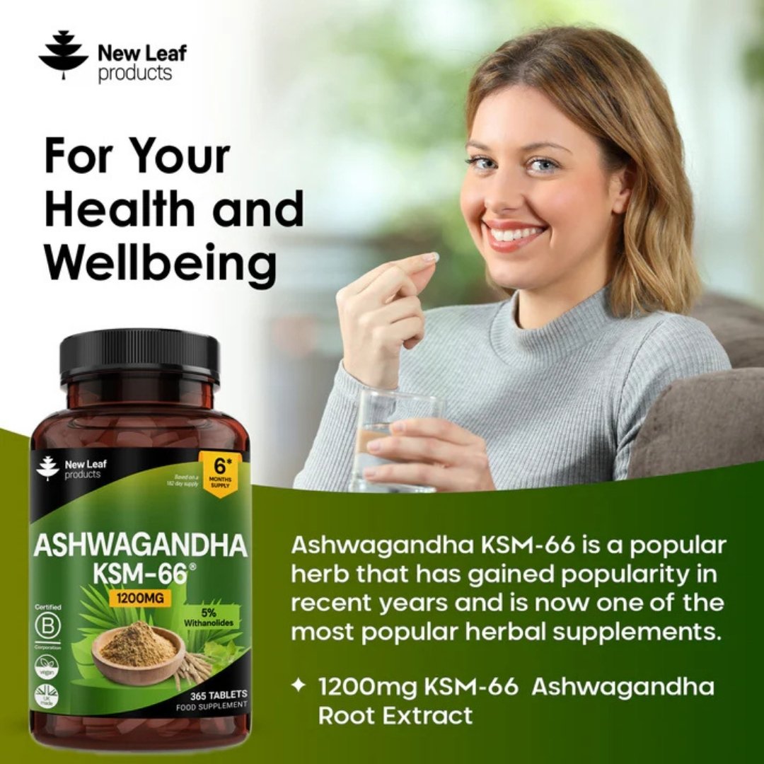 Ashwagandha KSM-66 Tablets 1200mg – 5% Withanolides (6 Month Supply)