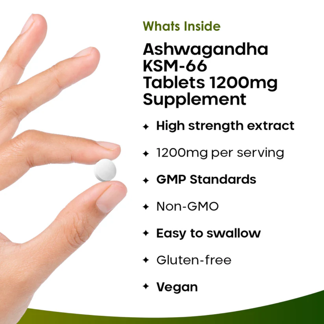 Ashwagandha KSM-66 1200mg Root Extract - High Strength 365 Vegan Tablets