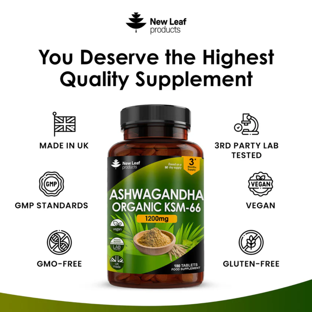 Ashwagandha KSM-66 1200mg Root Extract - High Strength 365 Vegan Tablets