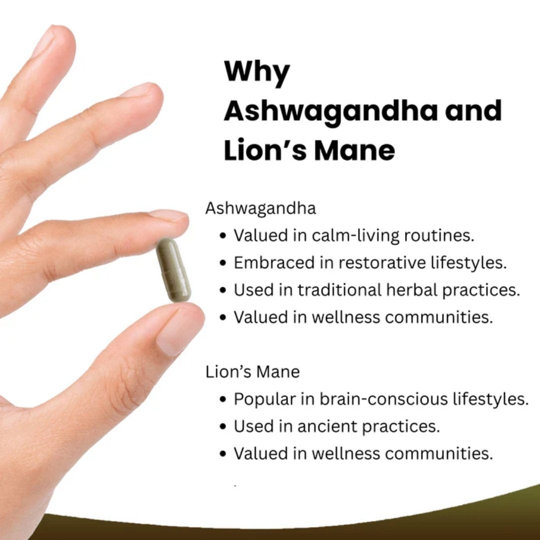 Ashwagandha KSM-66 & Lions Mane Capsules 2000mg