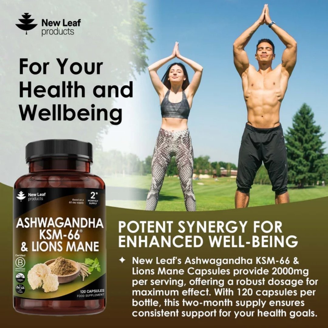 Ashwagandha KSM-66 & Lions Mane Capsules 2000mg