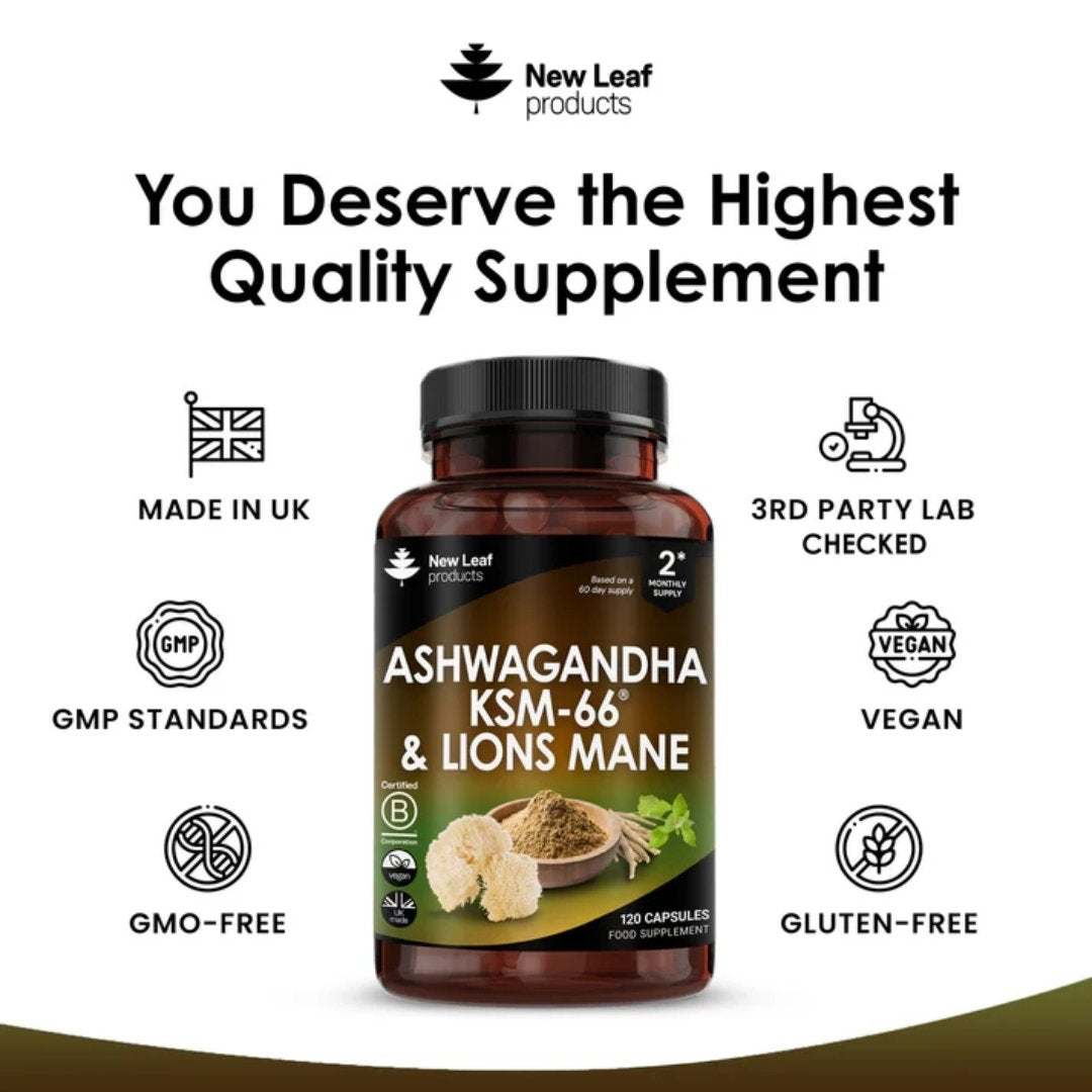 Ashwagandha KSM-66 & Lions Mane Capsules 2000mg