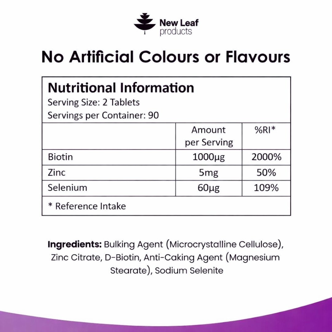 New Leaf Biotin Tablets with Zinc and Selenium High Strength