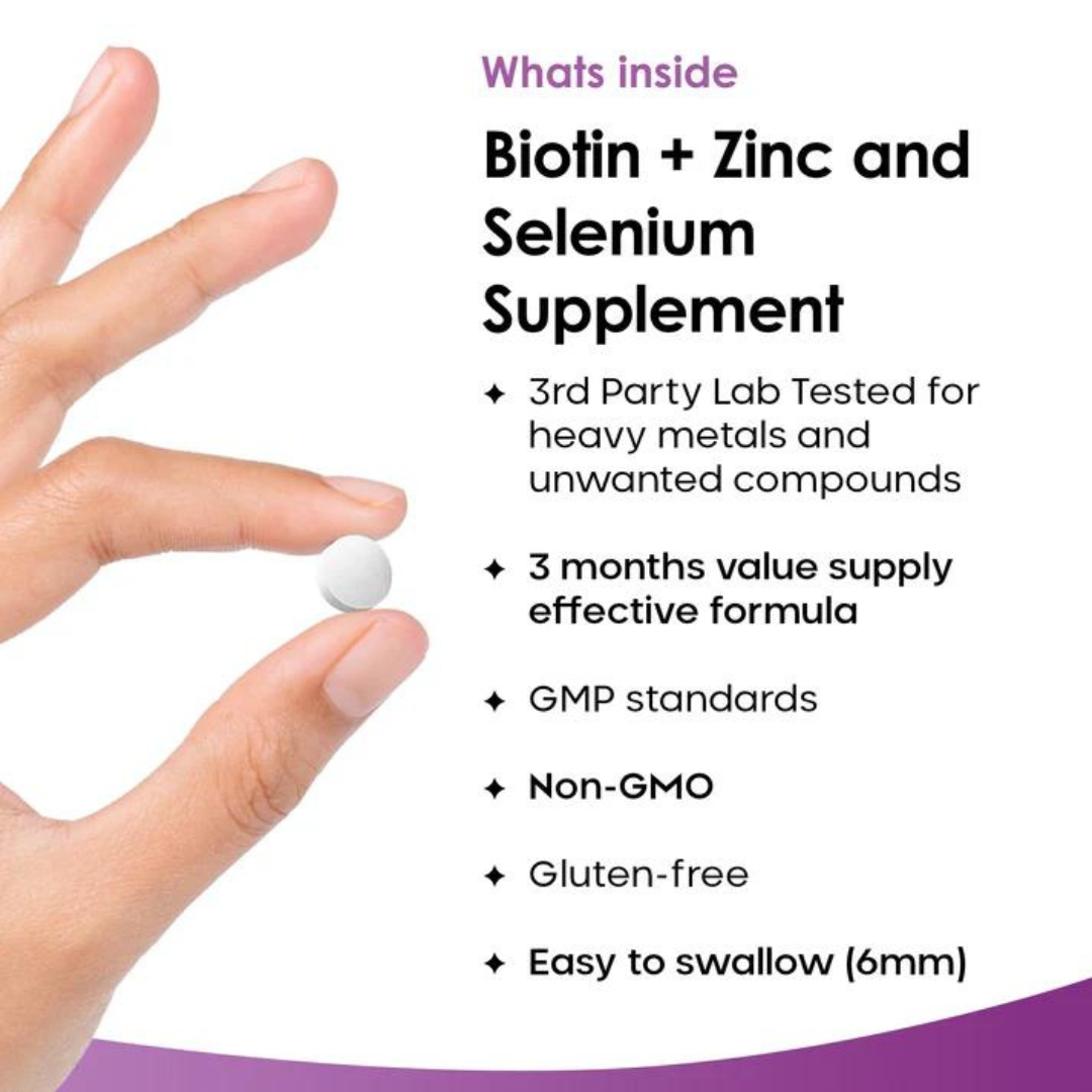 Biotin Hair Growth Vitamins 12,000mcg - Enriched with Zinc & Selenium