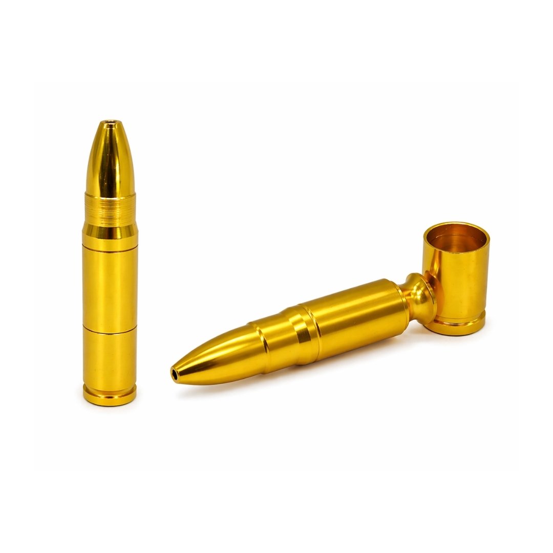 Gold-coloured bullet-shaped pipe on a white background