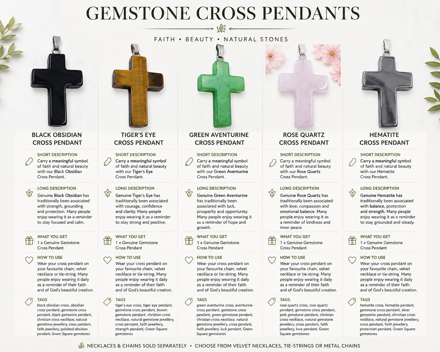 Gemstone Cross Pendant - range