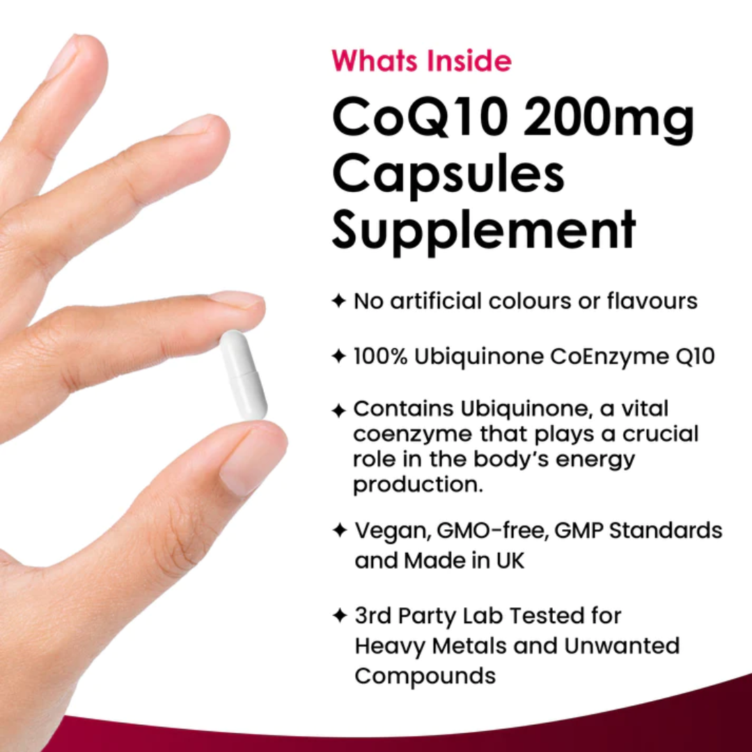 CoQ10 Supplement - Co Enzyme CQ10 High Strength 200mg Vegan Ubiquinone Coenzyme -120 Capsules