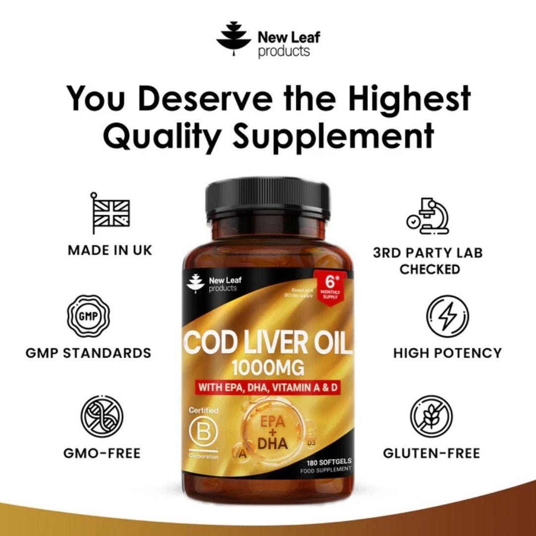 Cod Liver Oil Softgels 1000mg with EPA, DHA, Vitamin A & D