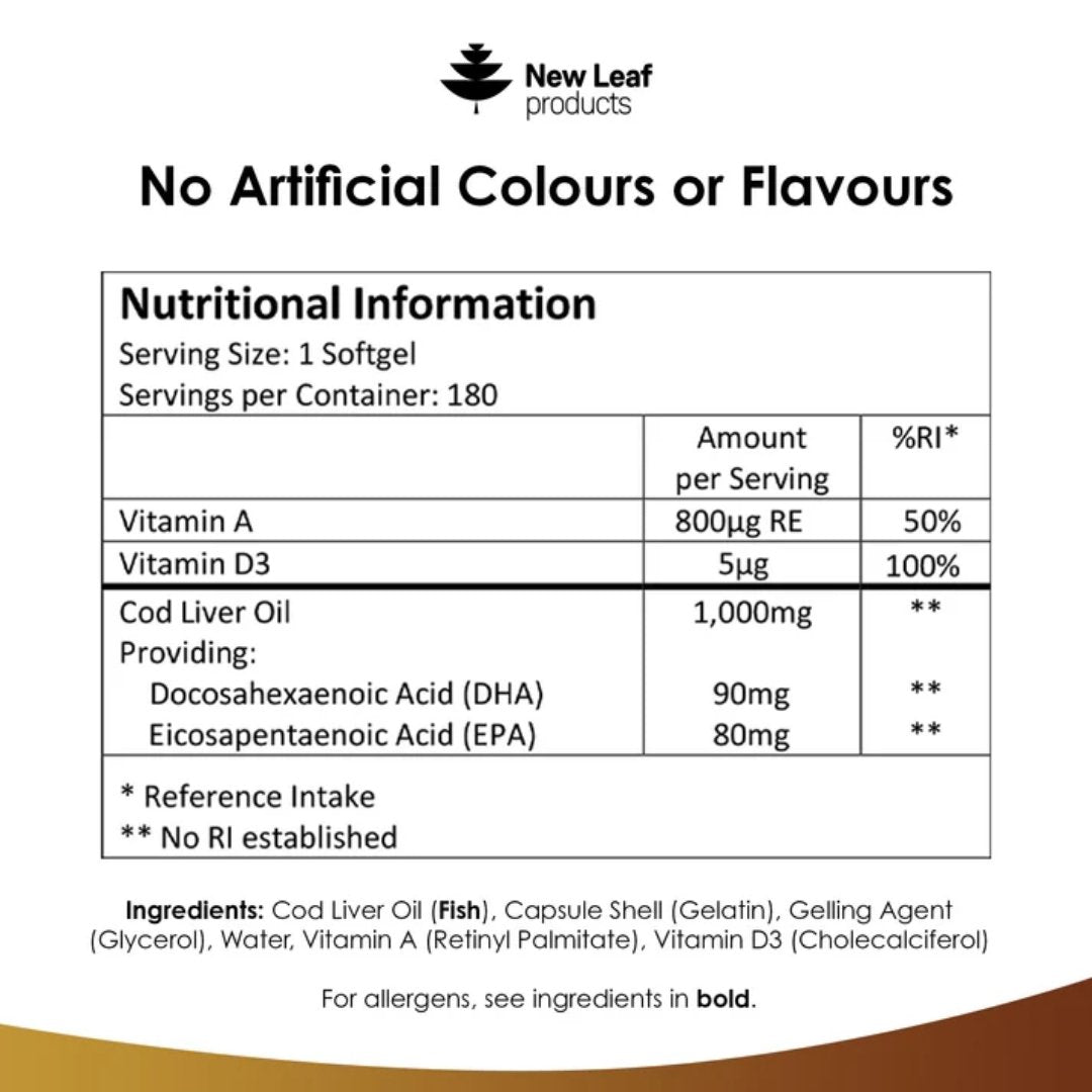 Cod Liver Oil Softgels 1000mg with EPA, DHA, Vitamin A & D