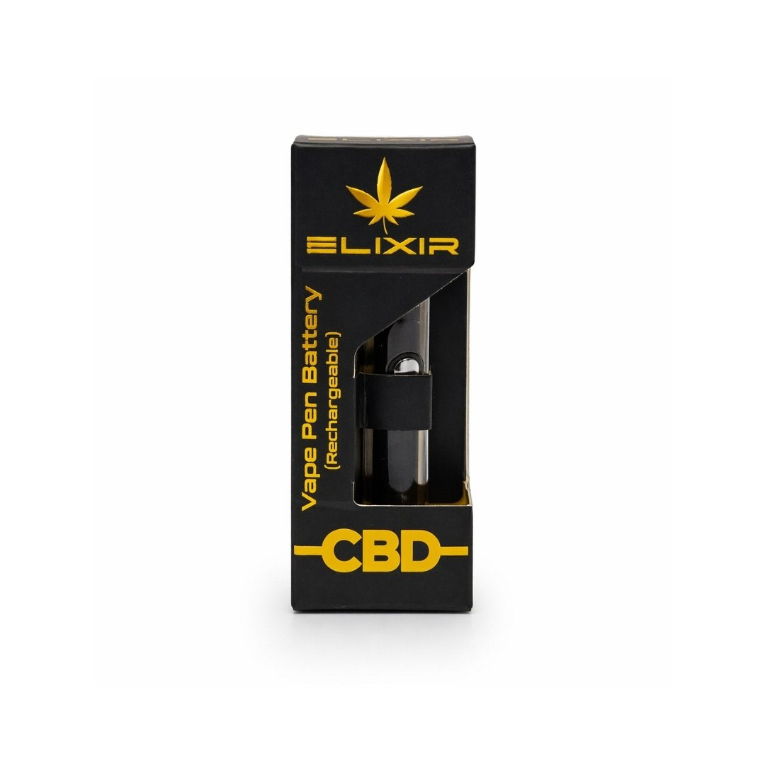 Elixir CBD vape pen battery with packaging on a white background
