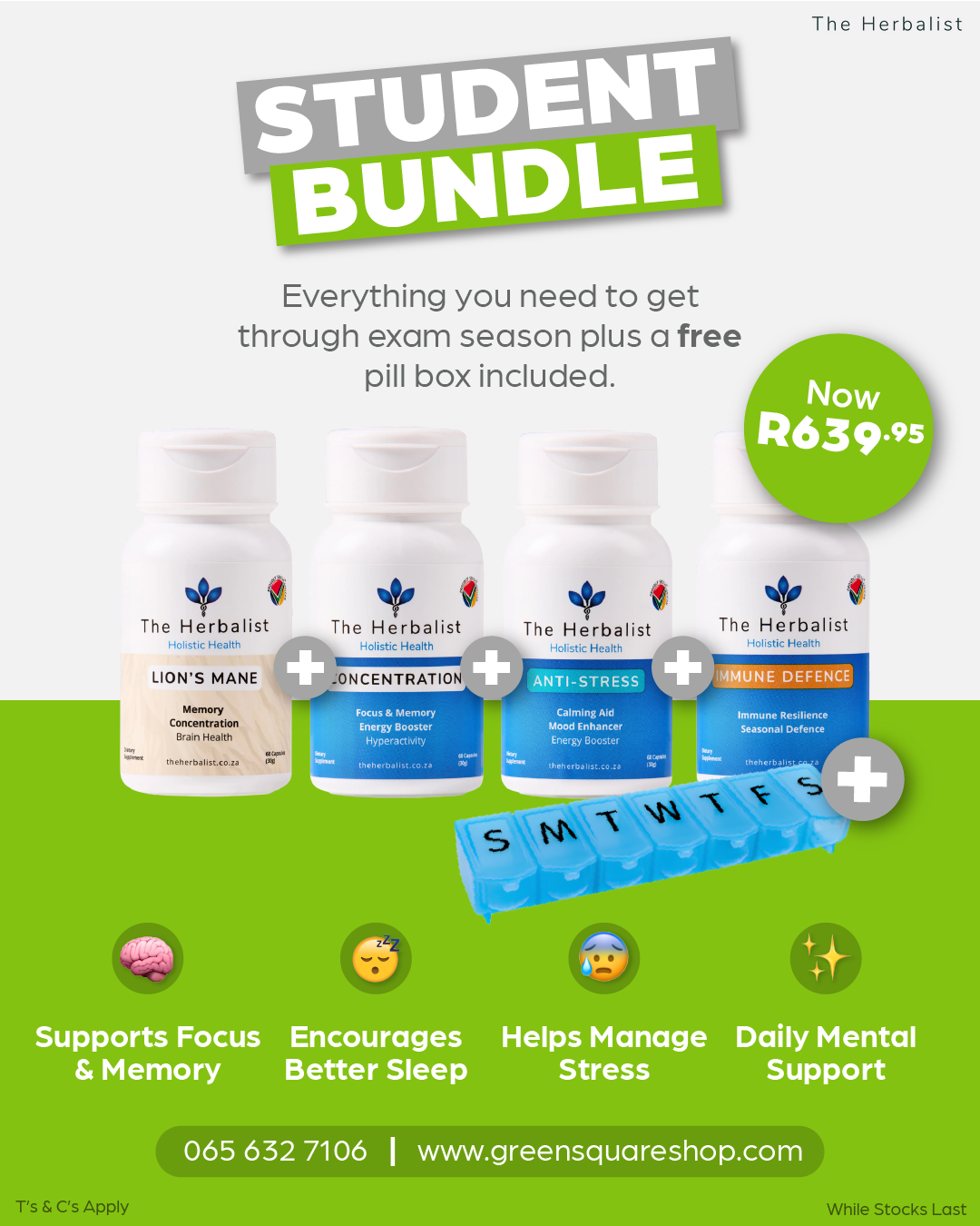 Student Bundle - Lions Mane , Concentration , Immune Defence & Anti-Stress capsules