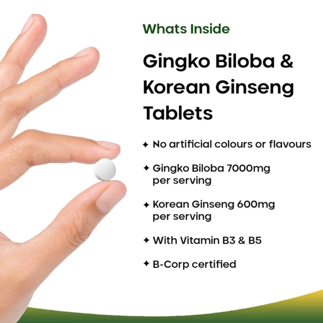 Ginkgo Biloba 7000mg & Korean Ginseng 600mg Tablets with Vitamin B3 & B5