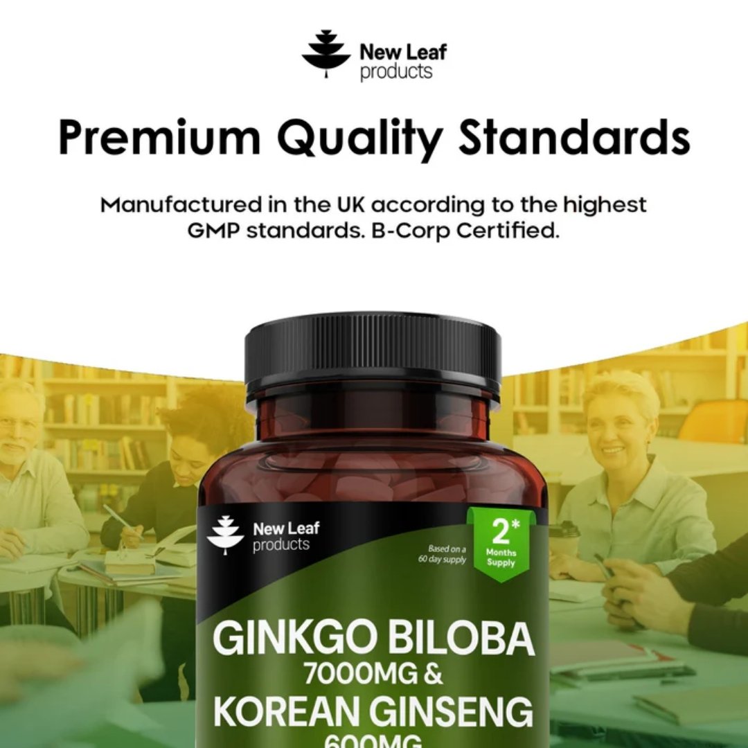 Ginkgo Biloba 7000mg & Korean Ginseng 600mg Tablets with Vitamin B3 & B5