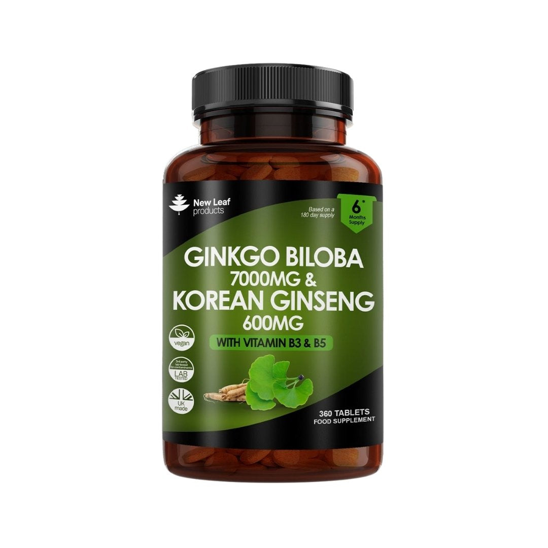 Ginkgo Biloba 7000mg & Korean Ginseng 600mg Tablets with Vitamin B3 & B5