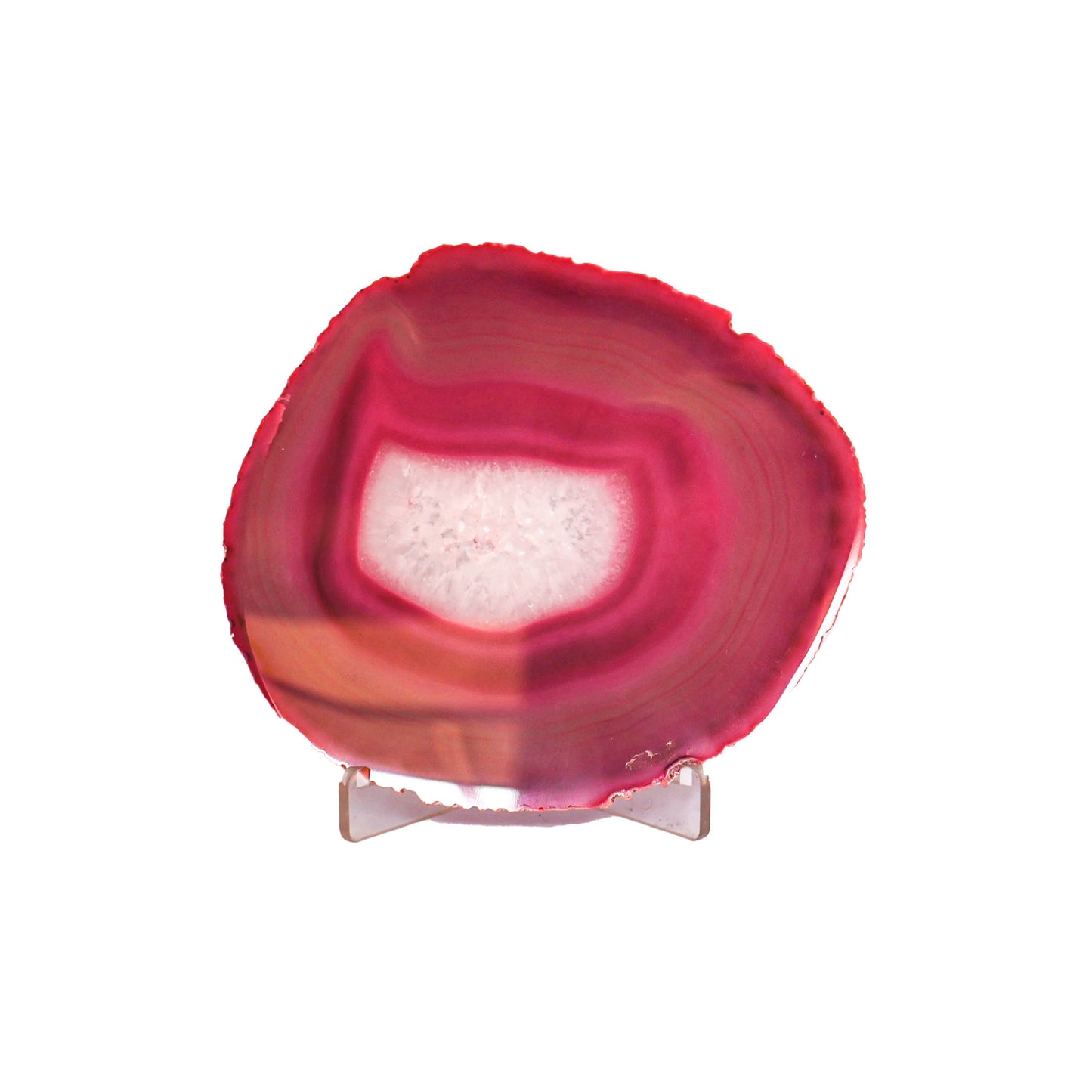 Pink Agate Slice with Druzy Quartz & Stand